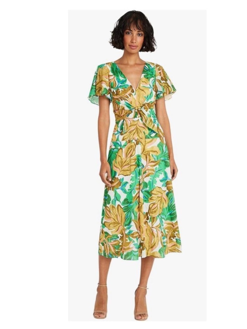 Maggy London Tropical Leaf Midi Dress Sz 10